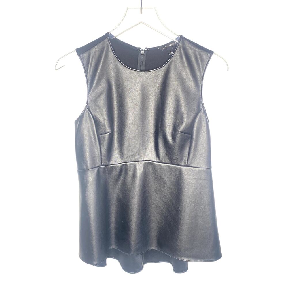 Banana Republic Faux Leather Knit Peplum Sleeveless Top Size 0